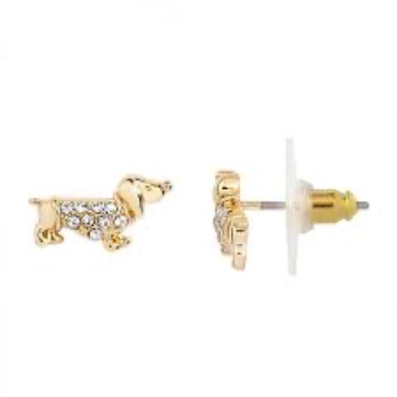 Lauren Conrad Rose Gold Tone Simulated Crystal Dachshund Stud Earrings NWT - Picture 1 of 9